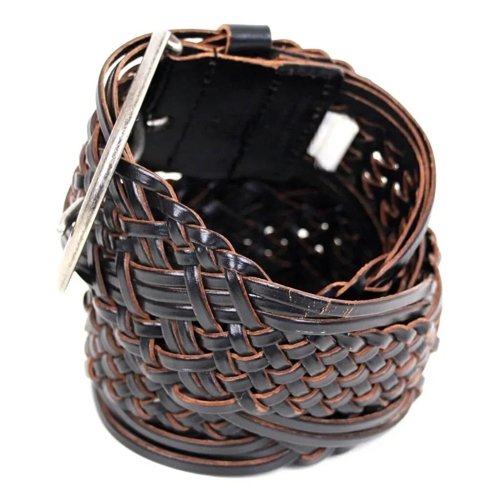 BRAIDED WOVEN BROWN BONDED LEATHER 2